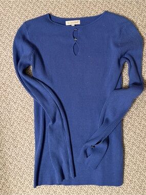 Women's Ribbed Blue Long-Sleeve Sweater